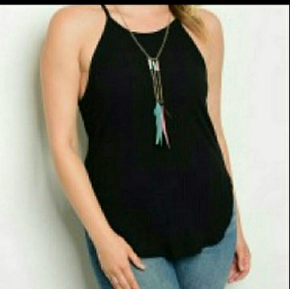 halifax Tops - Plus size black racerback tank top